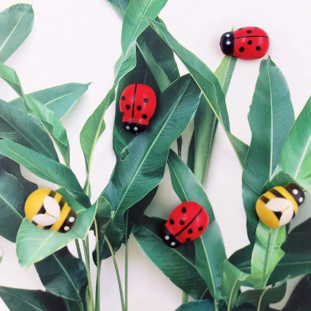 120Pcs Wood Bees and Wood Ladybugs Flatback Bees Wooden Ladybugs Self-Adhesive Embellishments for Craft Scrapbooking Baby Shower Birthday Party Decoration