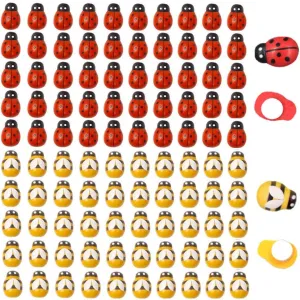 120Pcs Wood Bees and Wood Ladybugs Flatback Bees Wooden Ladybugs Self-Adhesive Embellishments for Craft Scrapbooking Baby Shower Birthday Party Decoration