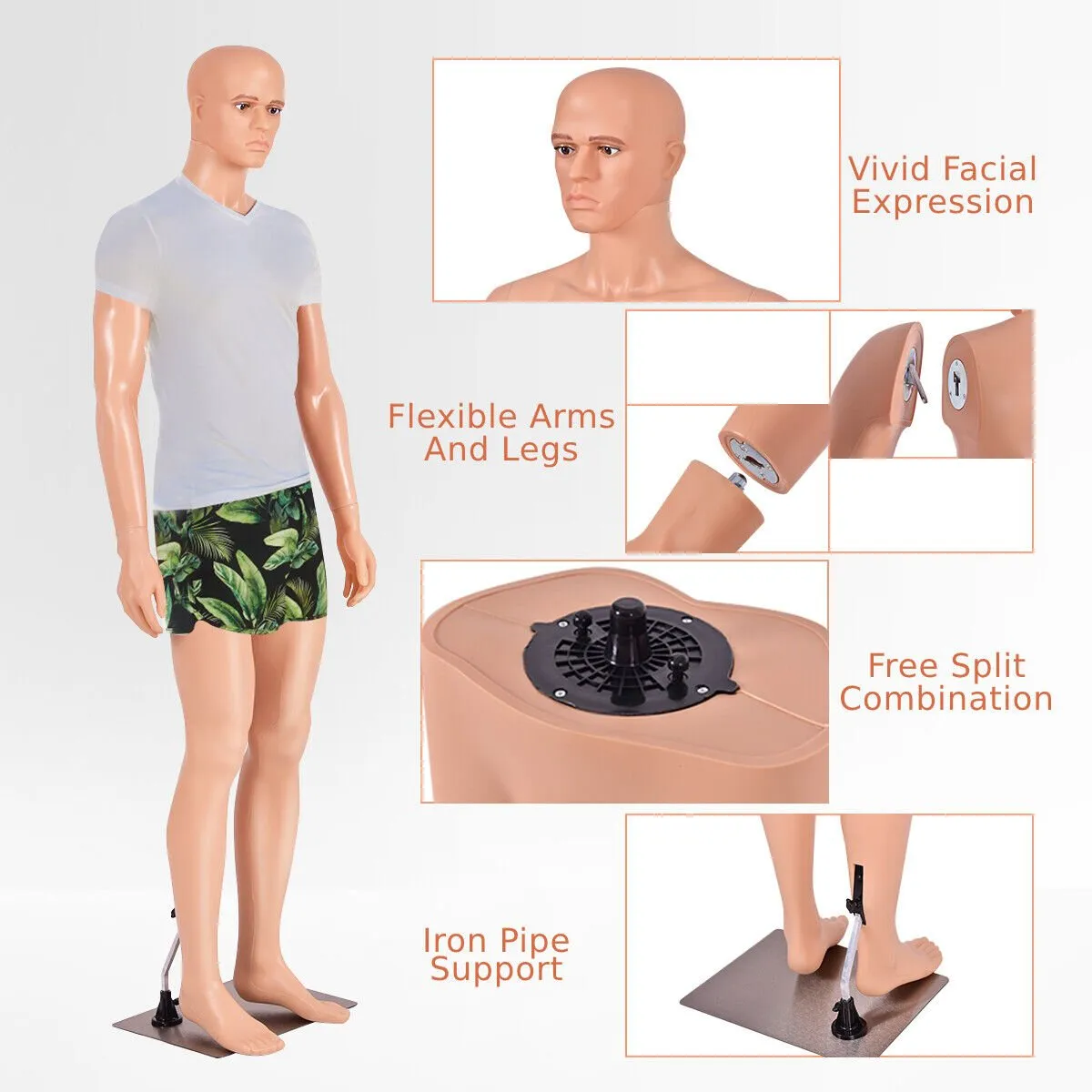 184cm Male Mannequin Full Body Manikin with Metal Base