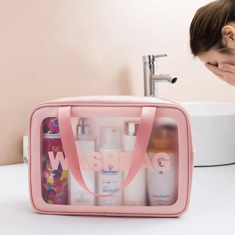 2 PCS Frosted Translucent Waterproof Storage Bag Cosmetic Bag Swimming Bag Wash Bag Pink L