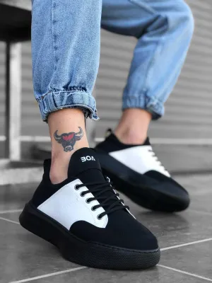 BA0163 Lace-Up High Sole Black White - Men Sneaker Sports Shoes