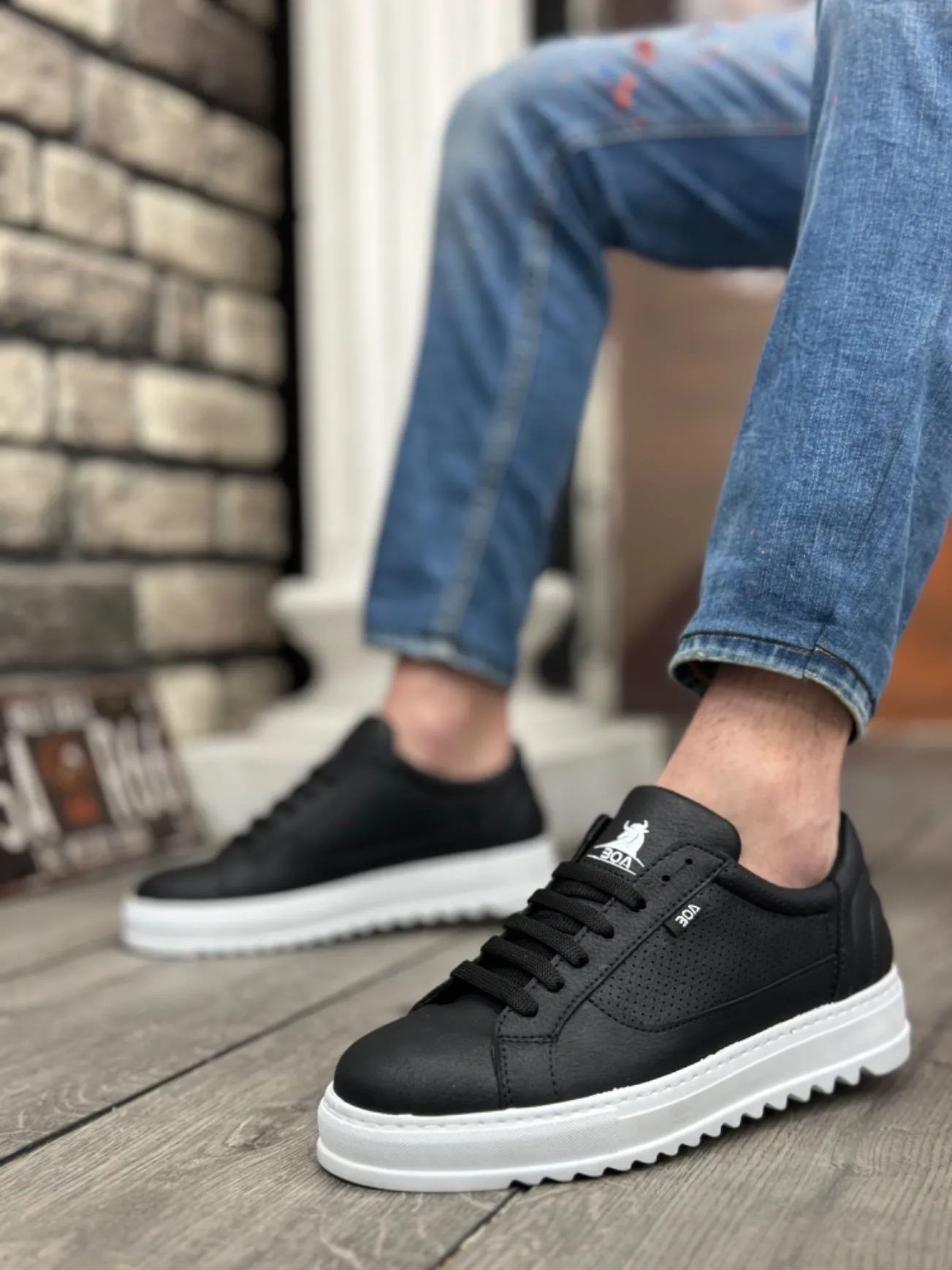BA0323 Thick Serration High Sole Black Lace-Up Sports Men's Shoes