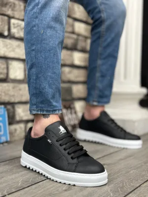 BA0323 Thick Serration High Sole Black Lace-Up Sports Men's Shoes