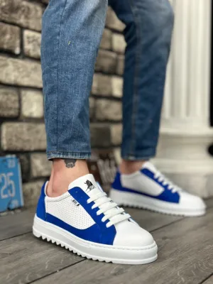BA0323 Thick Serration High Sole White Blue Lace-Up Sports Men's Shoes