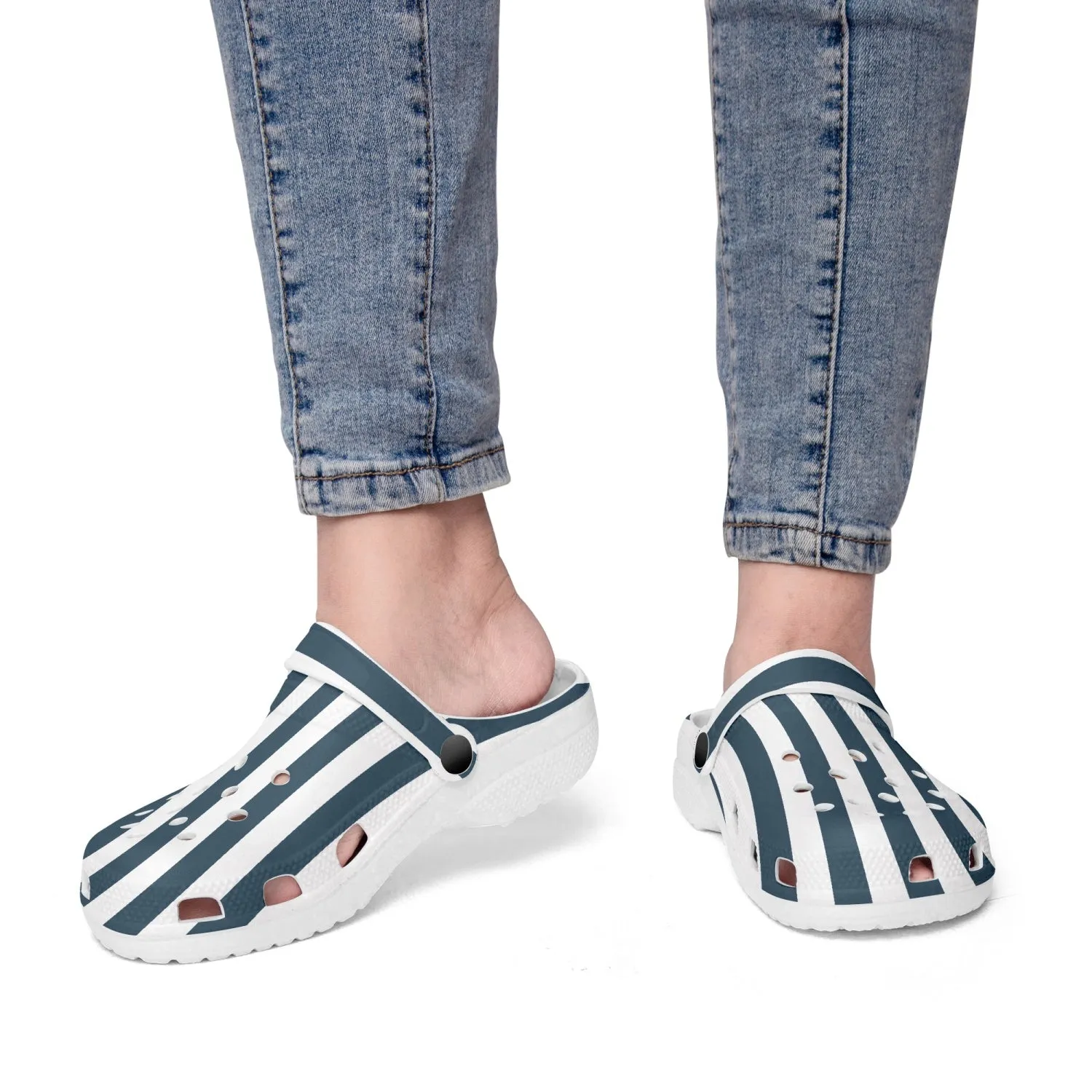 Blue and White Stripes All Over Printed Clogs