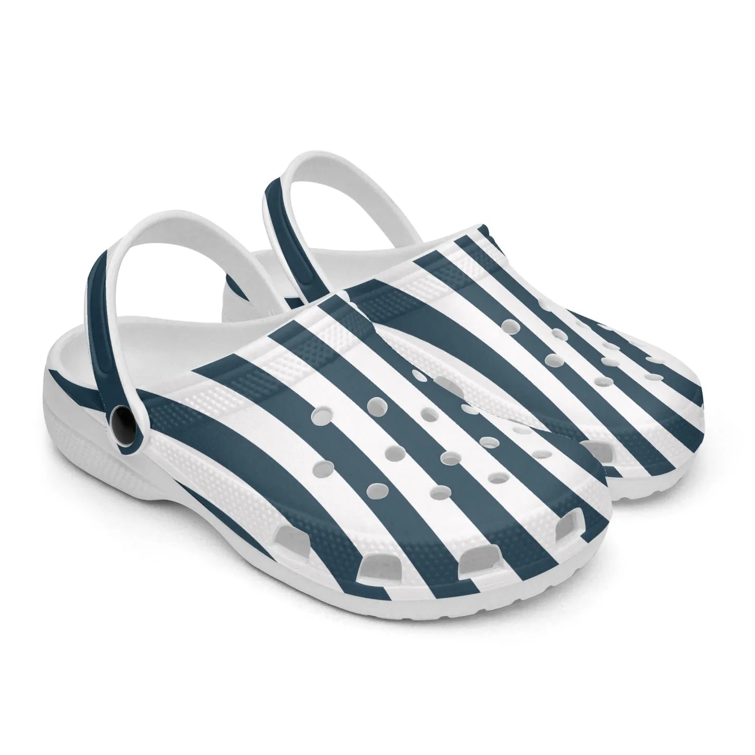 Blue and White Stripes All Over Printed Clogs