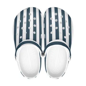Blue and White Stripes All Over Printed Clogs