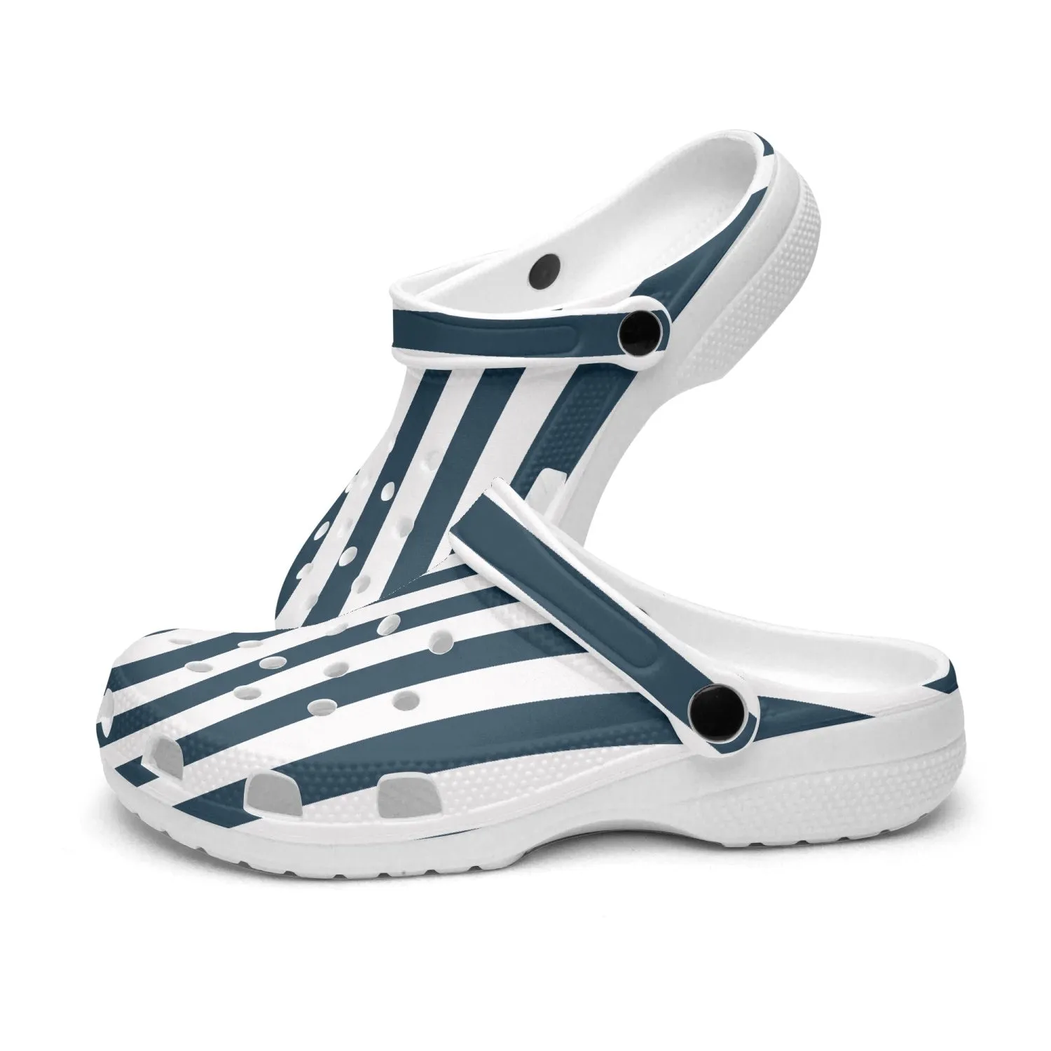 Blue and White Stripes All Over Printed Clogs