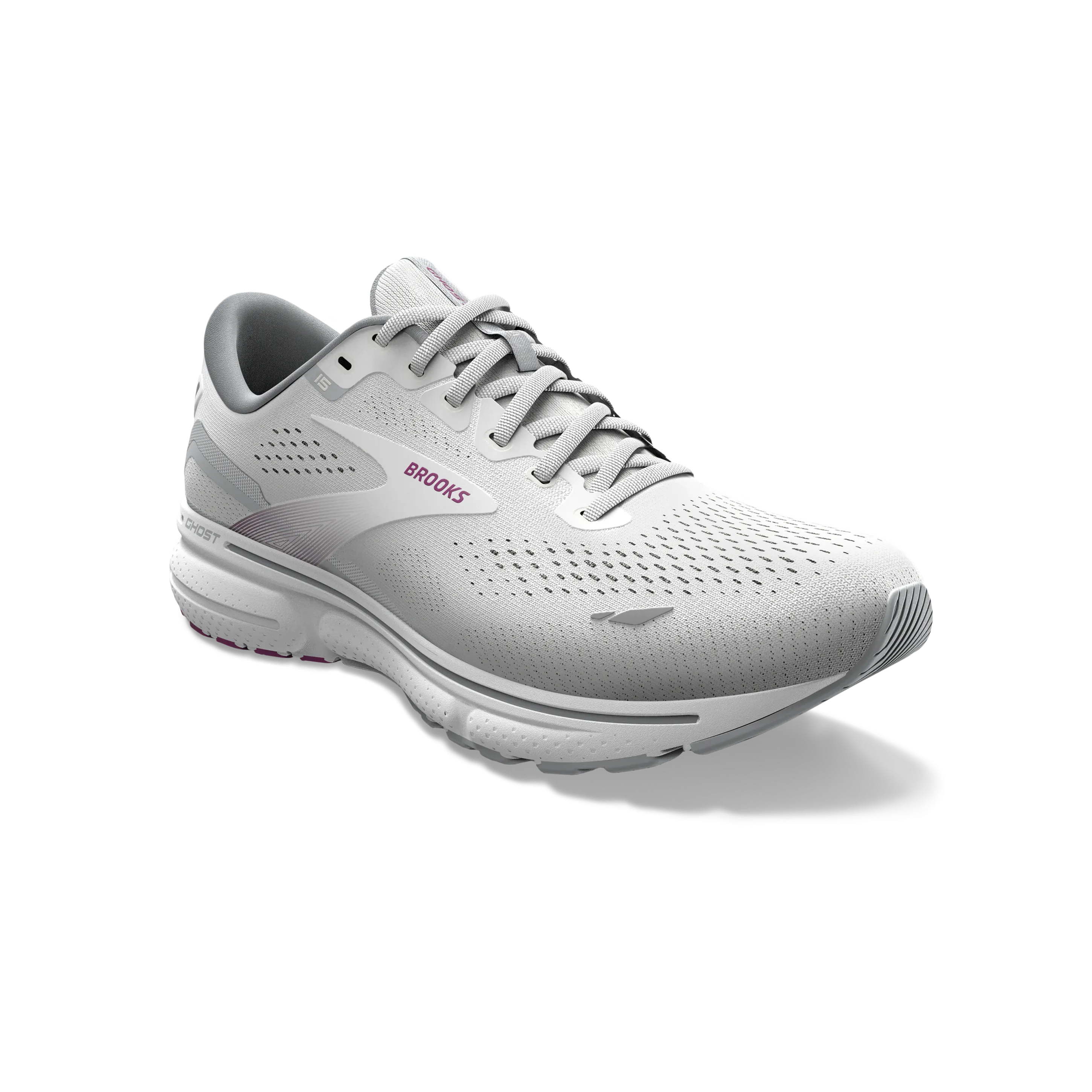 BROOKS LADIES GHOST 15 - WHITE/OYSTER/VIOLA