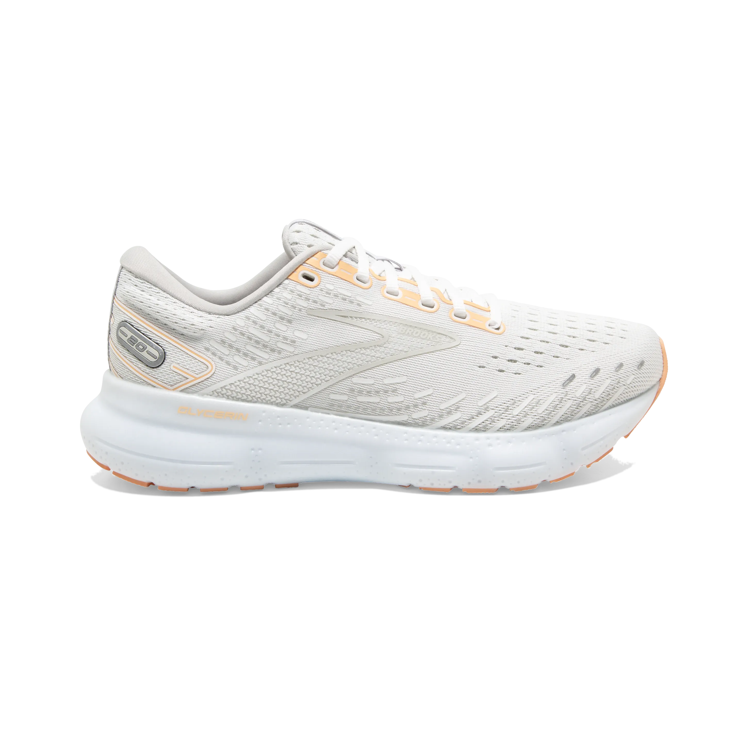 BROOKS LADIES GLYCERIN 20 - WHITE/GRAY/PEACH