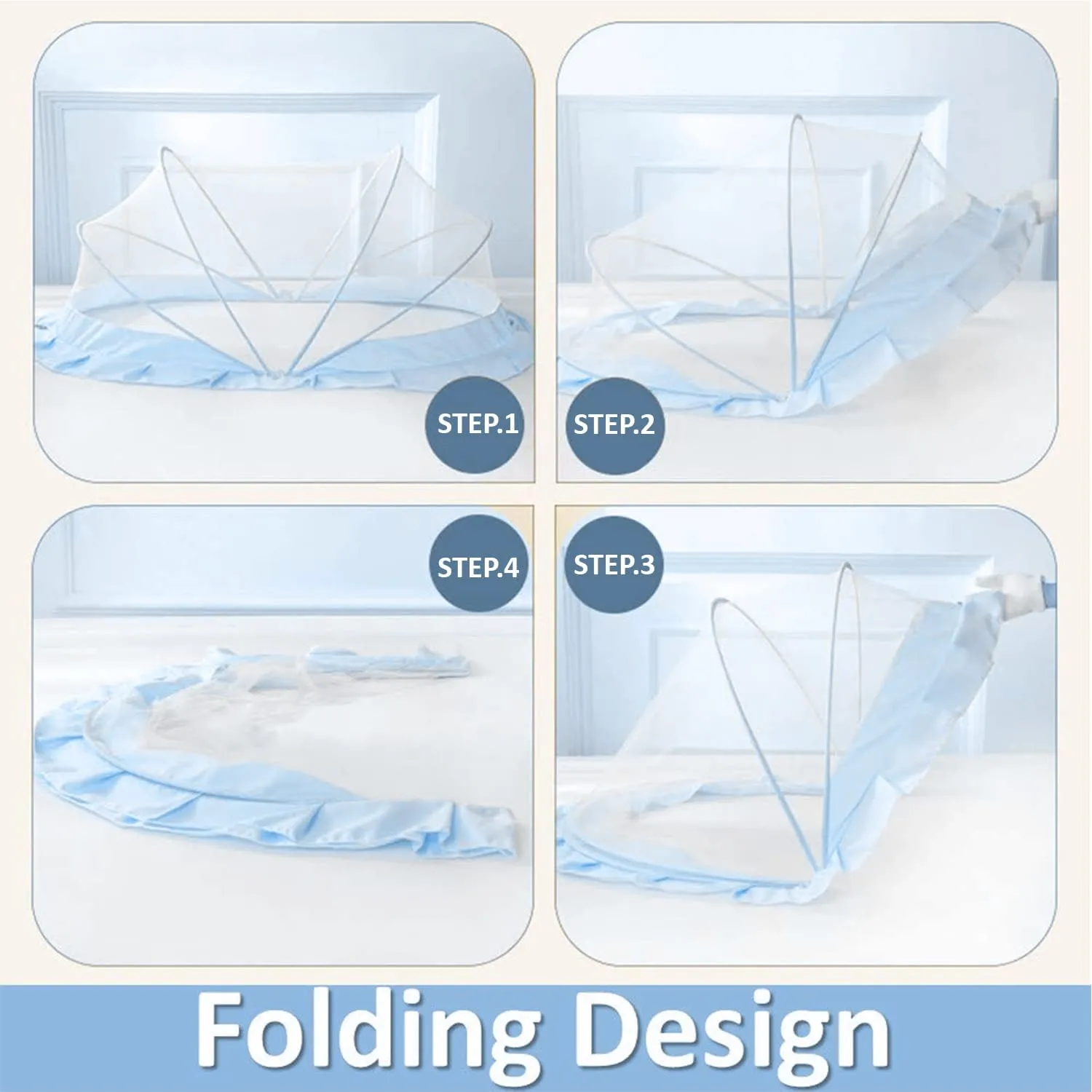 Classic Mosquito Net Baby Mosquito Net | Bottomless Net for Infants, for Safe & Easy Use | Ensures Your Baby's Safe Sleep |135cmX65cmX65cm (0 to 24 Months) - Blue