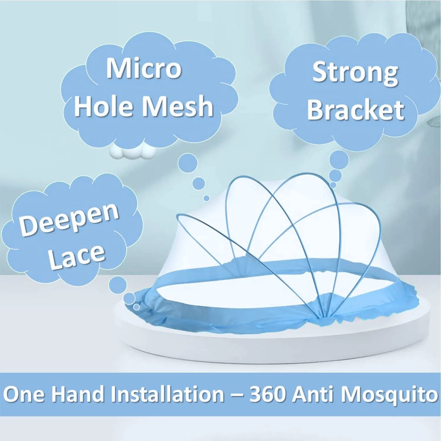 Classic Mosquito Net Baby Mosquito Net | Bottomless Net for Infants, for Safe & Easy Use | Ensures Your Baby's Safe Sleep |135cmX65cmX65cm (0 to 24 Months) - Blue