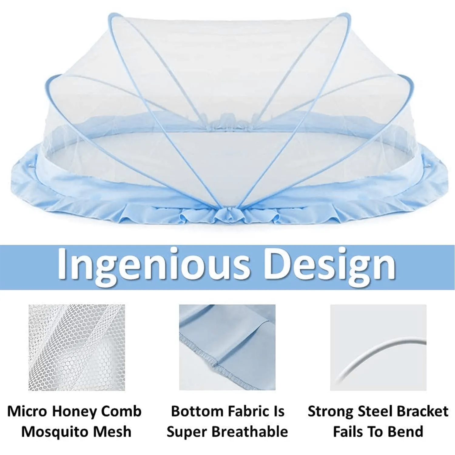 Classic Mosquito Net Baby Mosquito Net | Bottomless Net for Infants, for Safe & Easy Use | Ensures Your Baby's Safe Sleep |135cmX65cmX65cm (0 to 24 Months) - Blue