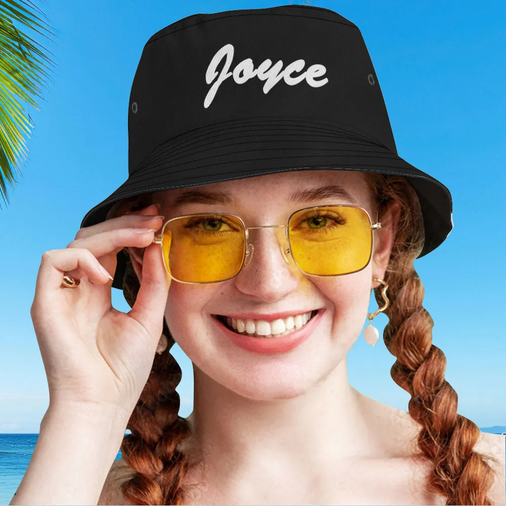 Custom Bucket Hat Unisex Bucket Hat with Text Personalised Wide Brim Outdoor Summer Cap Hiking Beach Sports Hats Gift for Lover Black