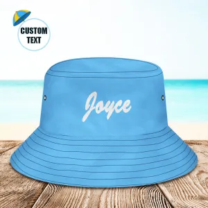 Custom Bucket Hat Unisex Bucket Hat with Text Personalised Wide Brim Outdoor Summer Cap Hiking Beach Sports Hats Gift for Lover Blue