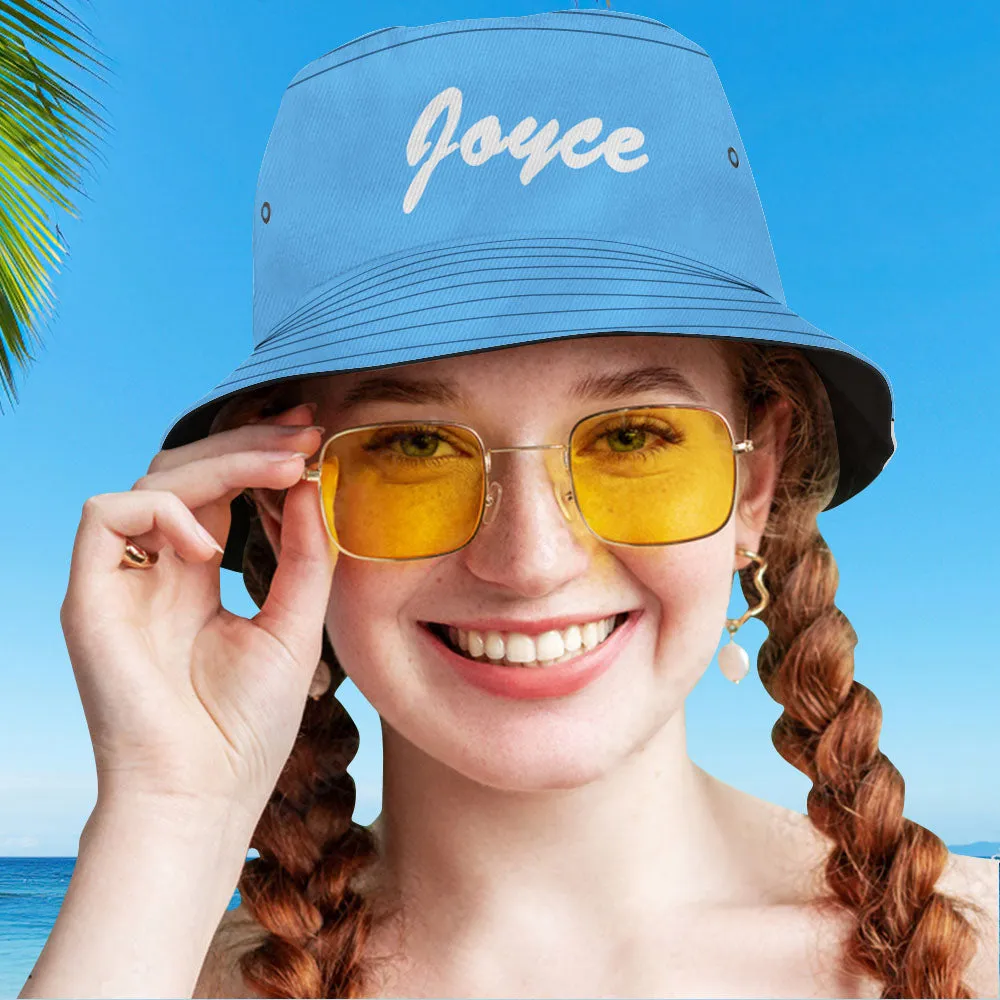 Custom Bucket Hat Unisex Bucket Hat with Text Personalised Wide Brim Outdoor Summer Cap Hiking Beach Sports Hats Gift for Lover Blue