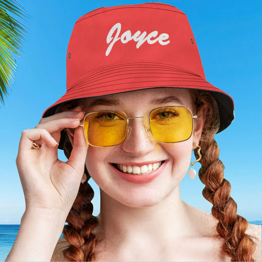 Custom Bucket Hat Unisex Bucket Hat with Text Personalised Wide Brim Outdoor Summer Cap Hiking Beach Sports Hats Gift for Lover Red
