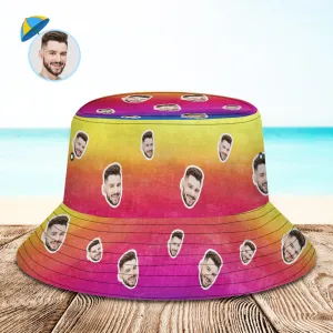 Custom Bucket Hat Unisex Face Bucket Hat Personalised Wide Brim Outdoor Summer Cap Hiking Beach Sports Hats Tie Dye Style Multicolor