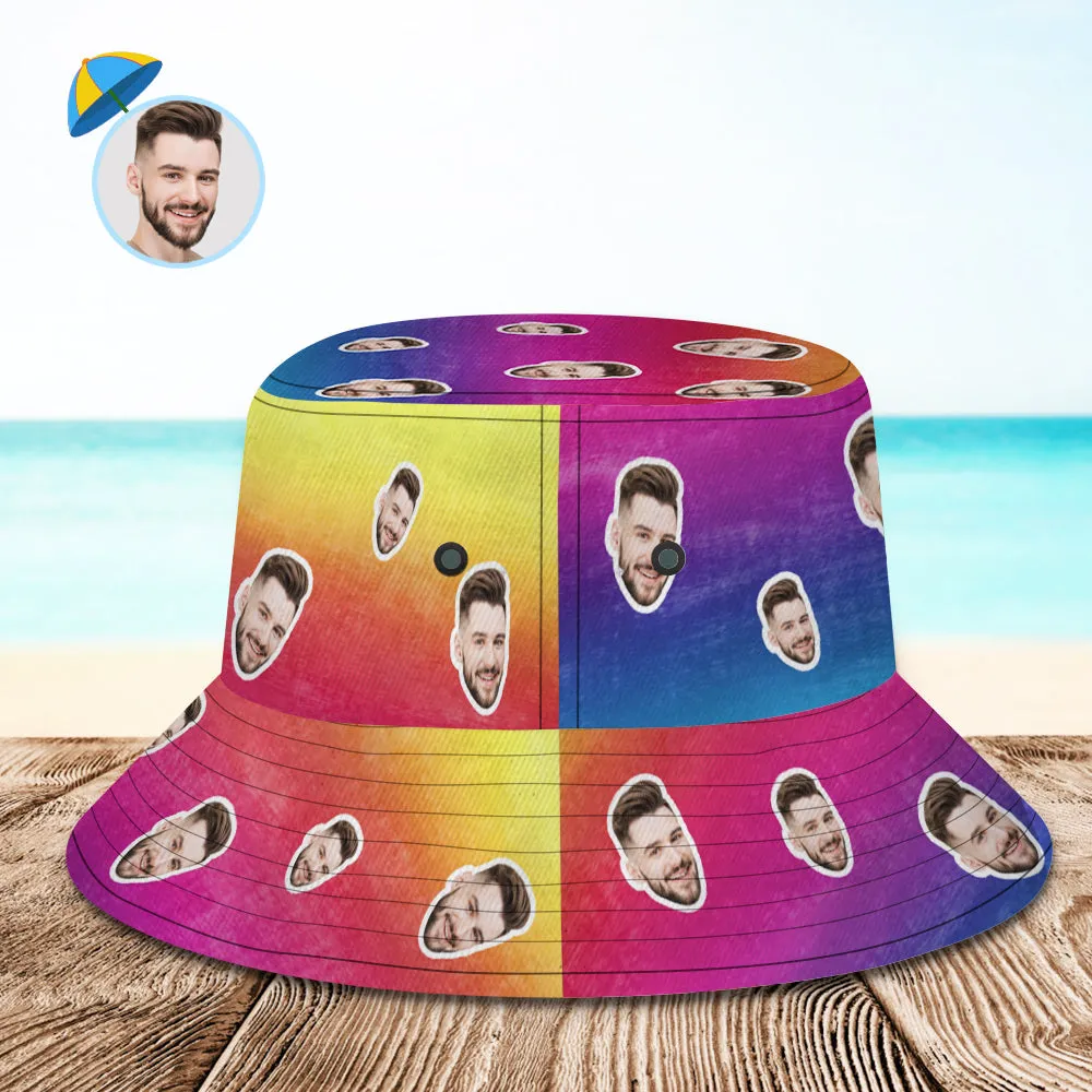Custom Bucket Hat Unisex Face Bucket Hat Personalised Wide Brim Outdoor Summer Cap Hiking Beach Sports Hats Tie Dye Style Multicolor
