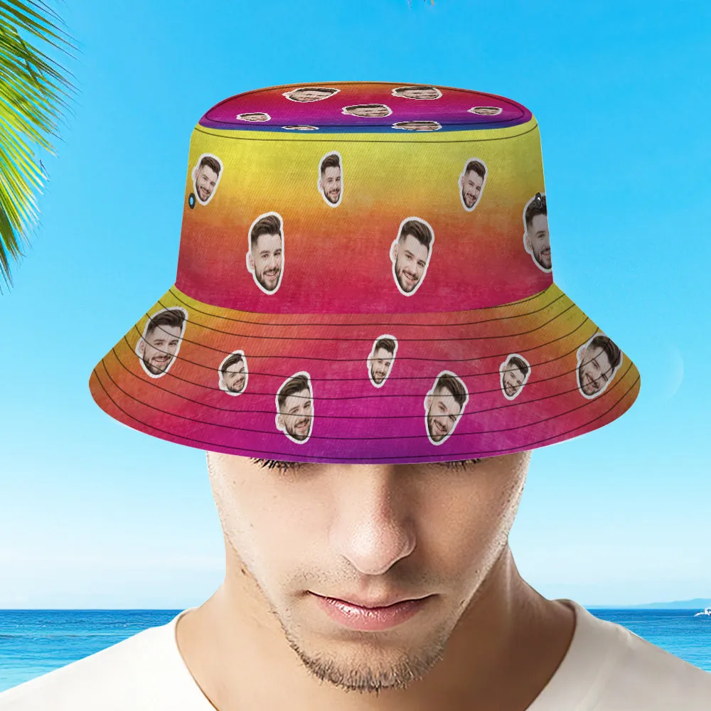 Custom Bucket Hat Unisex Face Bucket Hat Personalised Wide Brim Outdoor Summer Cap Hiking Beach Sports Hats Tie Dye Style Multicolor