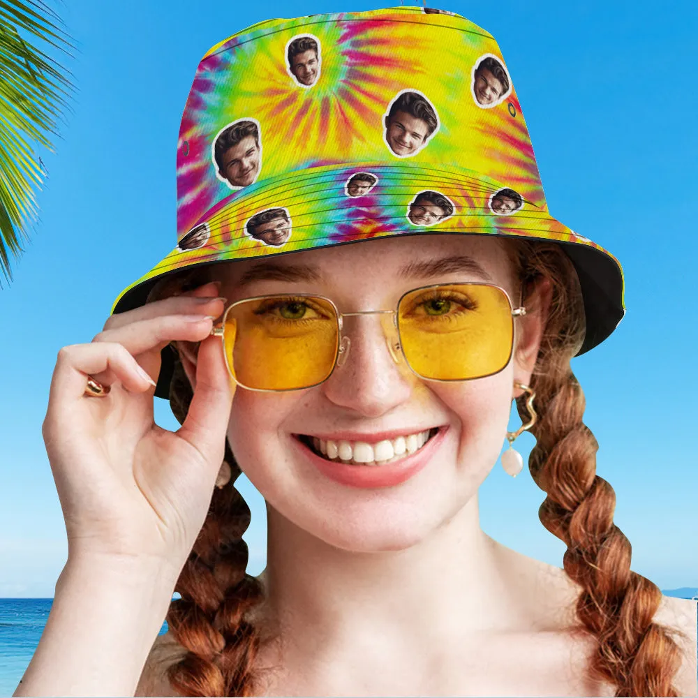 Custom Bucket Hat Unisex Face Bucket Hat Personalised Wide Brim Outdoor Summer Cap Hiking Beach Sports Hats Tie Dye