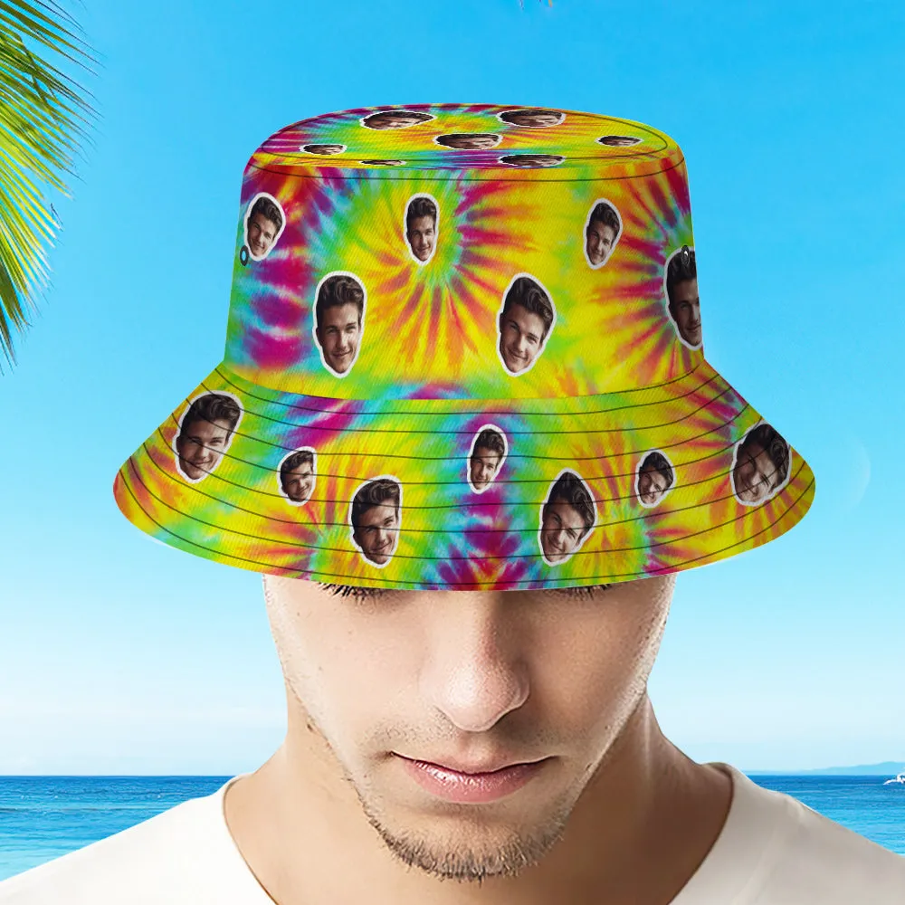 Custom Bucket Hat Unisex Face Bucket Hat Personalised Wide Brim Outdoor Summer Cap Hiking Beach Sports Hats Tie Dye