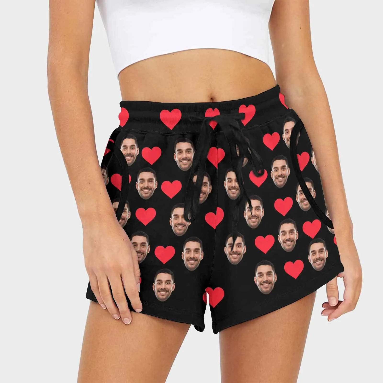 Custom Face Love Heart Mid-Length Board Shorts Swim Trunks for Her Create Your Own Personalized Shorts