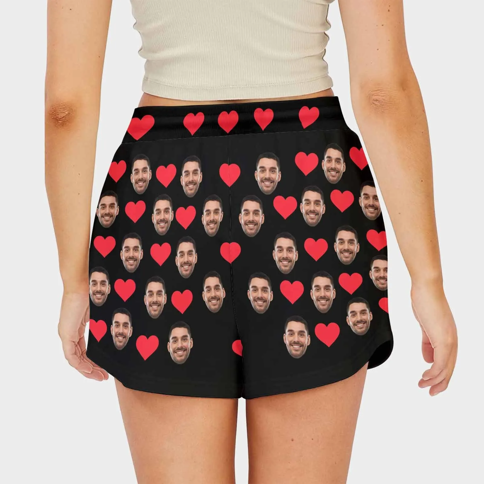 Custom Face Love Heart Mid-Length Board Shorts Swim Trunks for Her Create Your Own Personalized Shorts