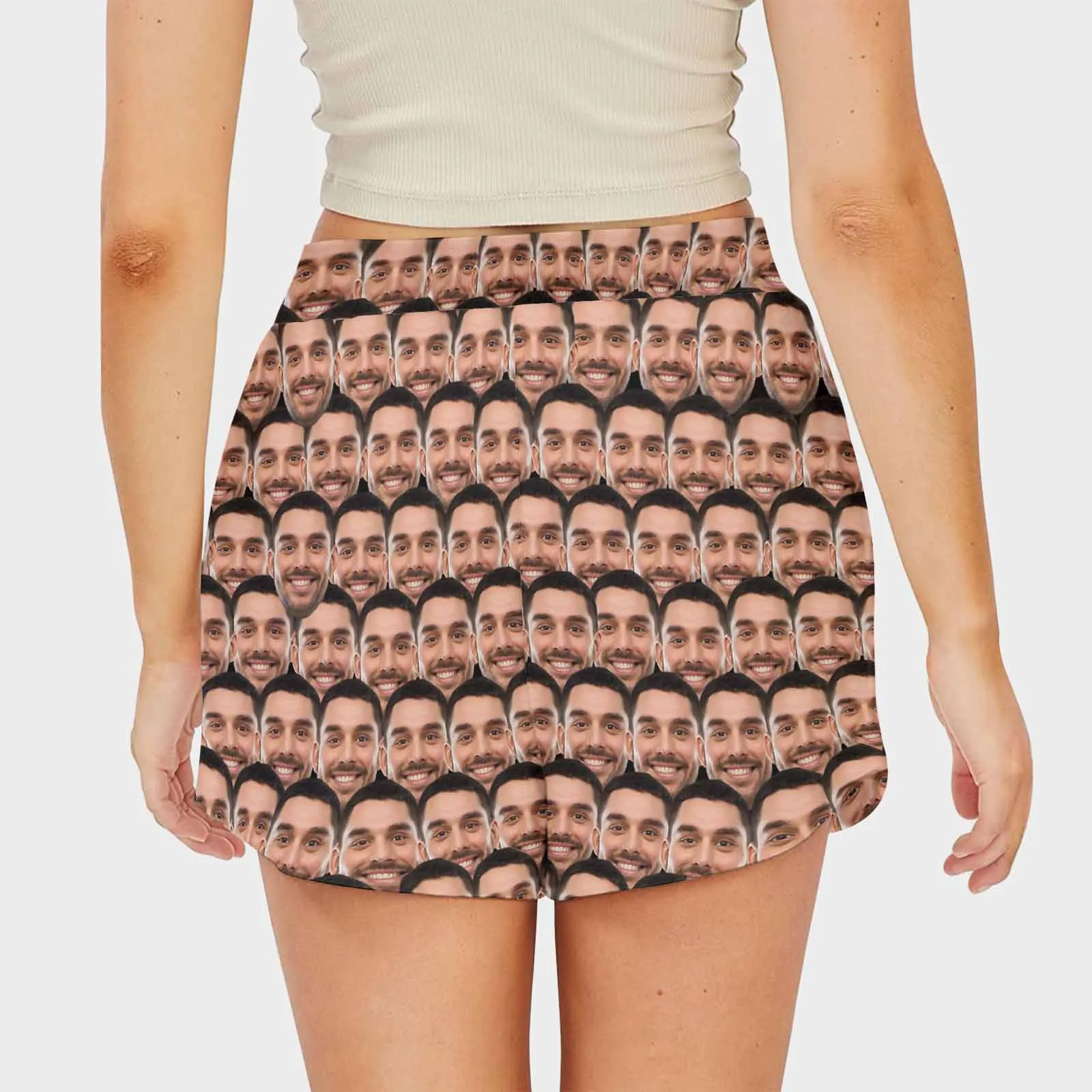 Custom Face Seamless Boyfriend Mid-Length Board Shorts Swim Trunks for Her Create Your Own Personalized Shorts