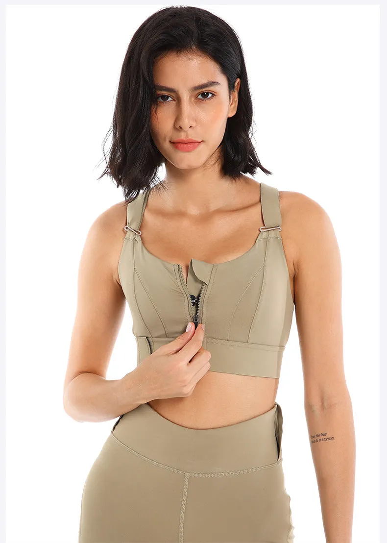Front Zipper Sports Bra Gym Plus Size 5XL Velcro Adjustable Fitness Yoga Shockproof High Support All-in-one Bras Top