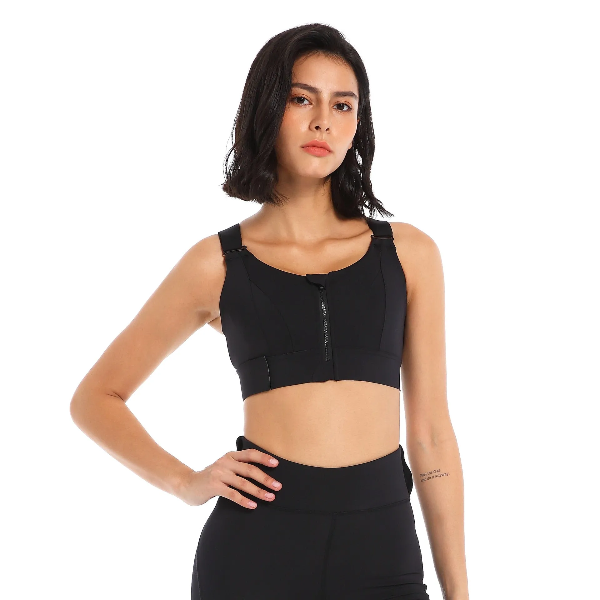 Front Zipper Sports Bra Gym Plus Size 5XL Velcro Adjustable Fitness Yoga Shockproof High Support All-in-one Bras Top