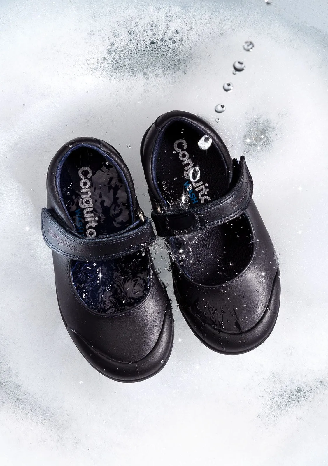 Girl's Navy Washable Leather School Shoes