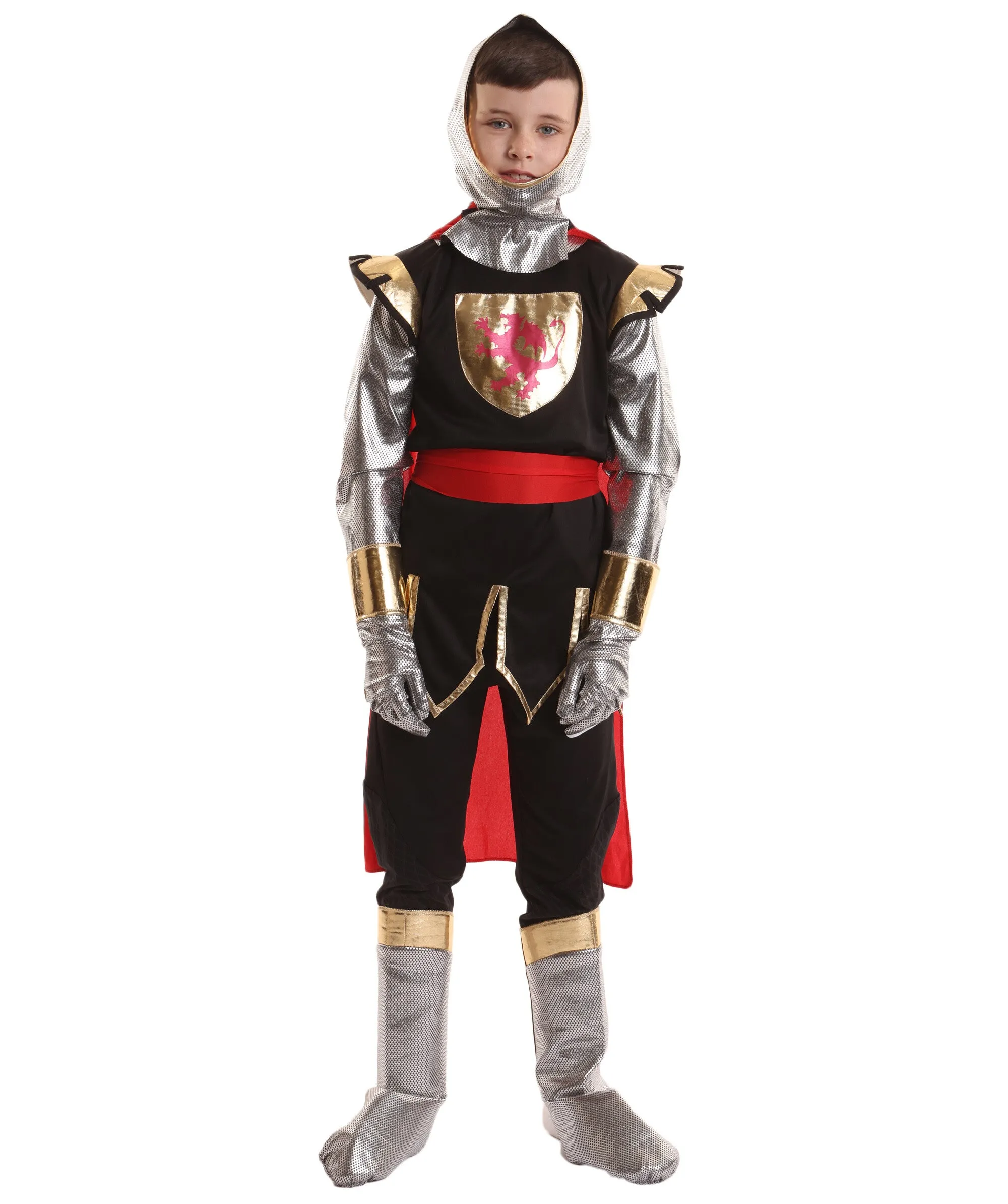 HPO Teen's Red and Black Noble Crusader Knight Costume | Suitable for Halloween | Flame-retardant Synthetic Fabric