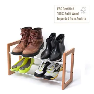 INNOKA 2-Tier Expandable Shoe Rack [Up to 12-Pair Shoe Rack] [Space-Saving] Adjustable Wooden and Aluminum Shoes Rack - Easy to Assemble, Perfect for Hallway Entrance & Wardrobe Shelf