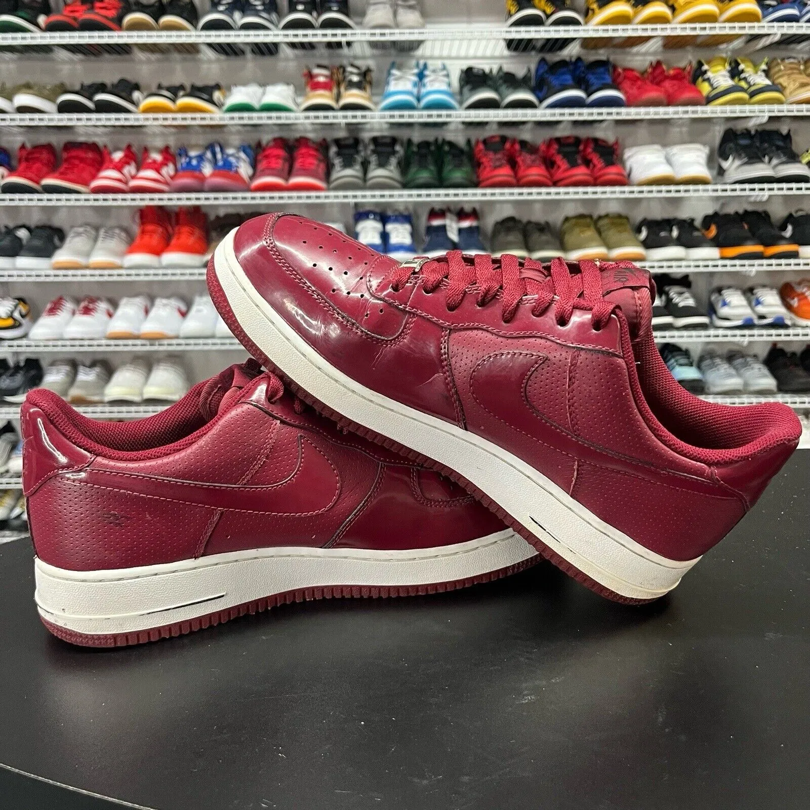 Nike Air Force 1 Crimson Red Patent Leather Sneakers 315122-601 Men's Size 10