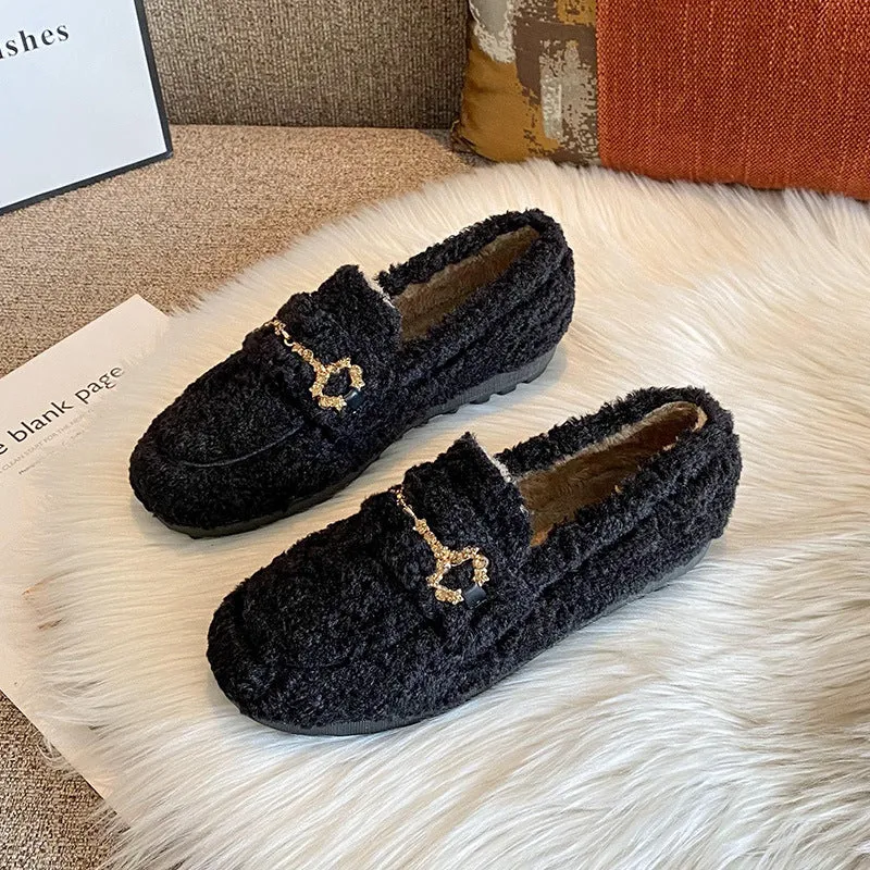 Outer Wear Lamb Wool Fluffy Shoes Women