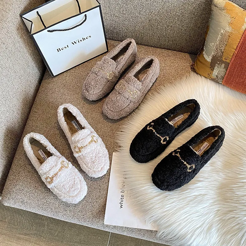 Outer Wear Lamb Wool Fluffy Shoes Women