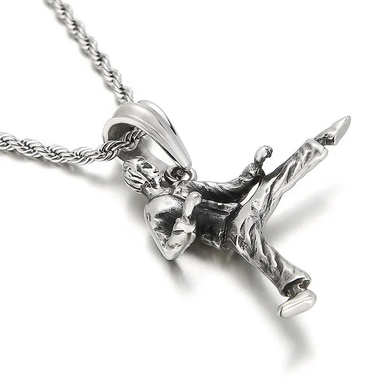 Personalized Men's Titanium Steel Sports Character Pendant - European Style Fitness Necklace