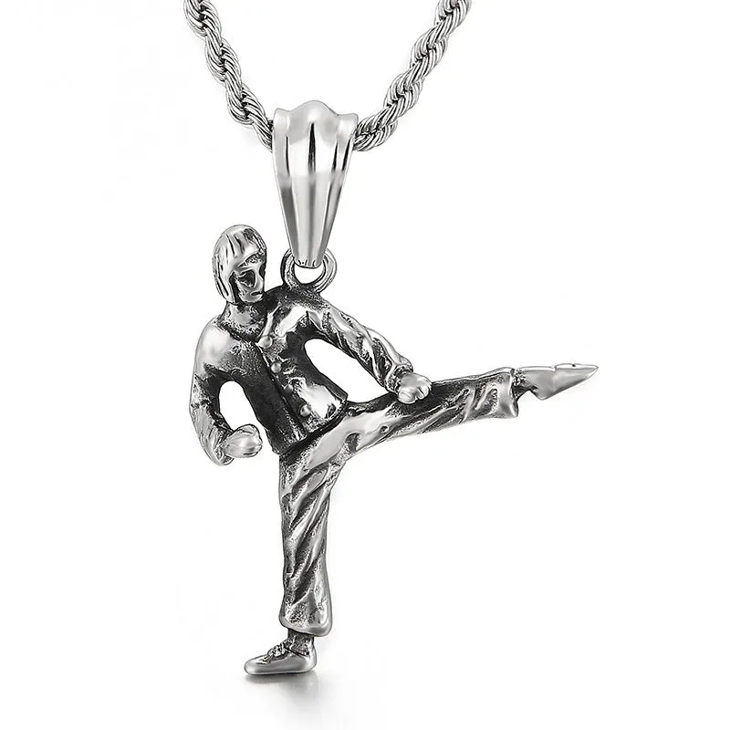 Personalized Men's Titanium Steel Sports Character Pendant - European Style Fitness Necklace