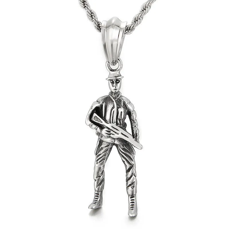 Personalized Men's Titanium Steel Sports Character Pendant - European Style Fitness Necklace
