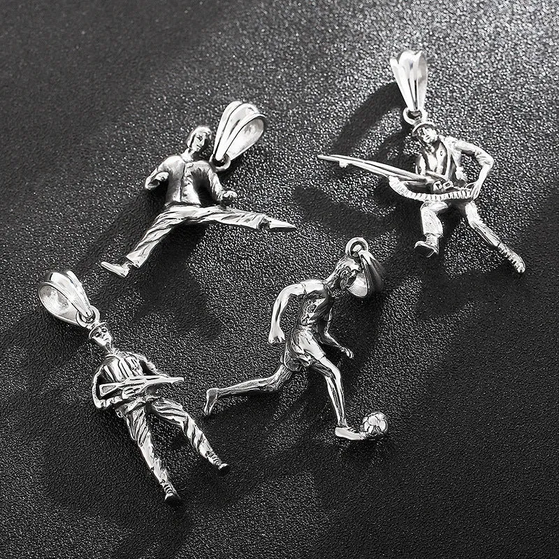 Personalized Men's Titanium Steel Sports Character Pendant - European Style Fitness Necklace