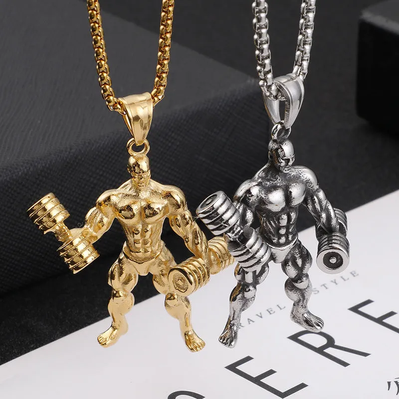 Trendy Titanium Steel Dumbbell Pendant for Men - Stylish Fitness Necklace