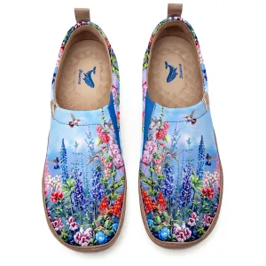 Women's Shoes With Blue Realistic Oil Painting Of Flowers And Birds