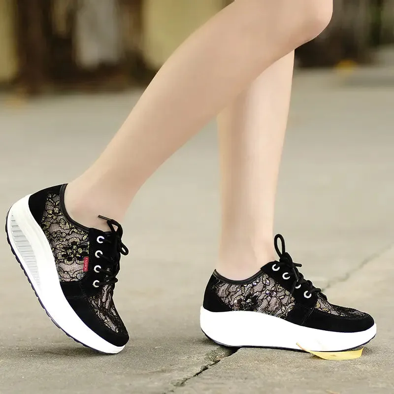 Women's Wedge Sneakers With Mesh
